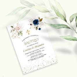 Invitación De Bautizo Con Flores Baptismo Gemelos