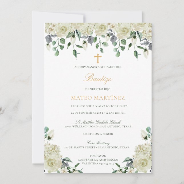 Invitación de Bautizo con Flores Bautismo (Anverso)