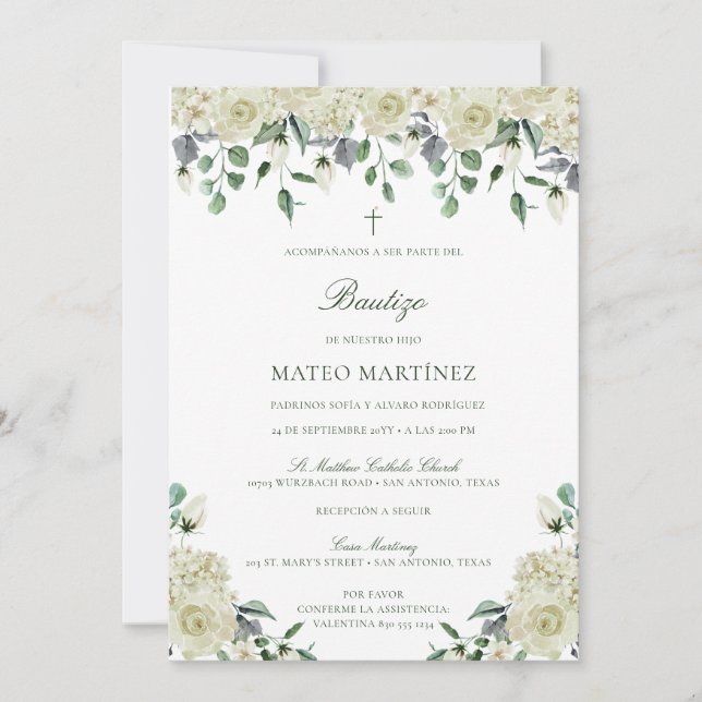 Invitación de Bautizo con Flores Bautismo (Anverso)