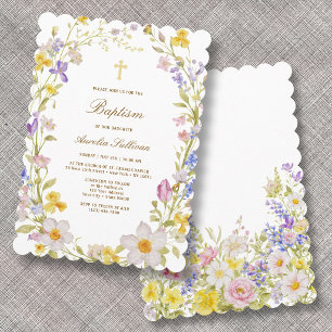 Invitación de Bautizo con Flores de Prado