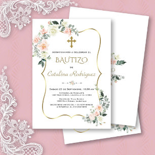 Invitacion De Bautizo Con Flores Gold Baptism