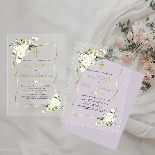 Invitación De Bautizo Con Flores Oro Bautismo  (Subido por el creador)