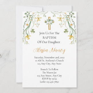 Invitación de Bautizo con Flores y Verdor