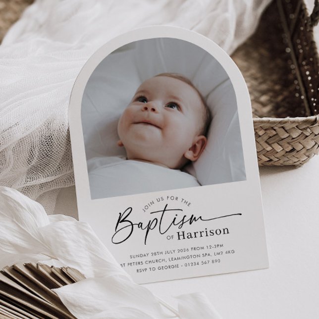 Invitación de Bautizo con Foto Arqueada (Zazzle Arch Photo Baptism Invitation)