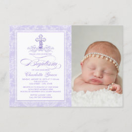 Invitación de Bautizo con Foto Morada de Lavanda