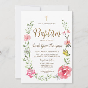 Invitación de Bautizo con Guión de Cruz Dorada y A