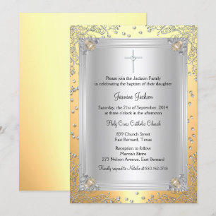 Invitación de Bautizo con Joya de Destello Amarill