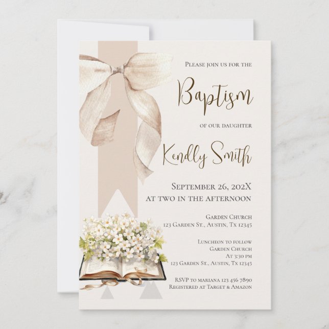 invitación de bautizo con lazo (Anverso)