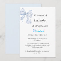 Invitación de bautizo con lazo azul