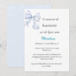 Invitación de bautizo con lazo azul