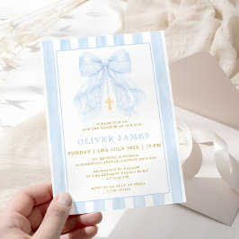 Invitación de bautizo con lazo azul