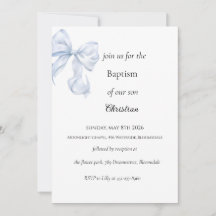 Invitación de Bautizo con Lazo Azul Claro