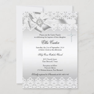 Invitación de Bautizo con Lazo Blanco y Cruz de En