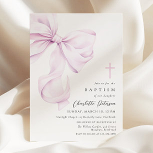 Invitación de Bautizo con Lazo Coqueto Morado