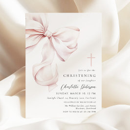 Invitación de bautizo con lazo coquette