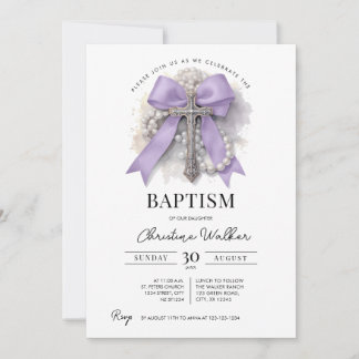 Invitación de Bautizo con Lazo Morado | Cruz y Ros