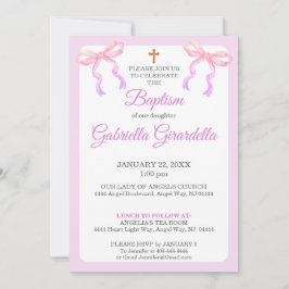 Invitación de Bautizo con Lazo Ombre Rosa Pastel y