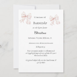 Invitación de Bautizo con Lazo Rosa