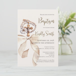 invitación de bautizo con lazo y rosario