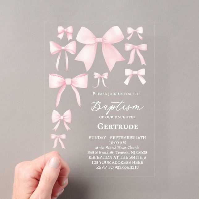 invitación de bautizo con lazos rosados (Insitu (portátil))