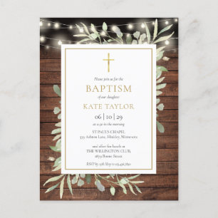 Invitación de Bautizo con Luces de Cuerda Rústicas