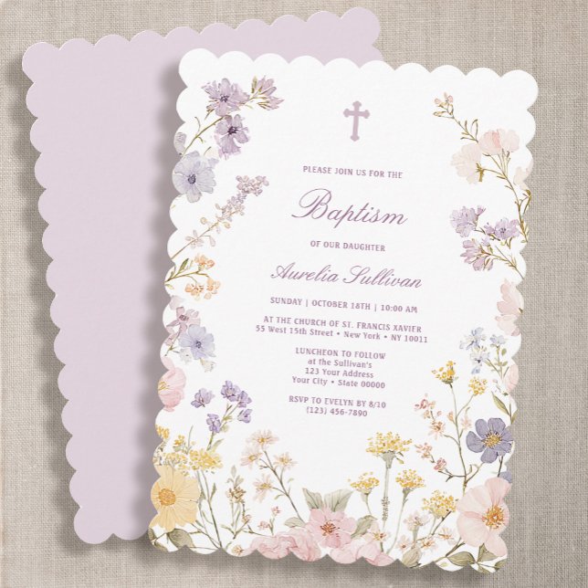 Invitación de Bautizo con Marco Floral de Pastel (Subido por el creador)