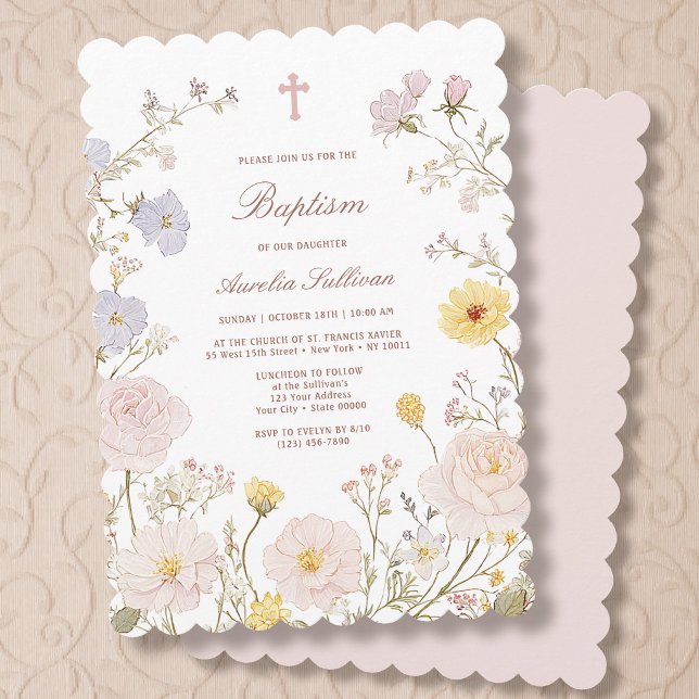 Invitación de Bautizo con Marco Floral Delicado (Subido por el creador)
