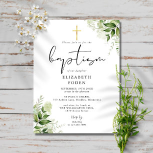 Invitación de Bautizo con Monograma Chic y Verde R