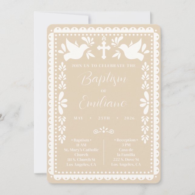 Invitación de Bautizo con Papel Picado, Bautizo Me (Anverso)