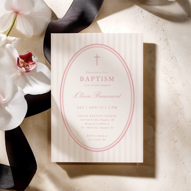 Invitación de Bautizo con Rayas Rosadas (Subido por el creador)