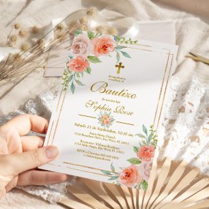 Invitación de Bautizo con Rosas de Jardín