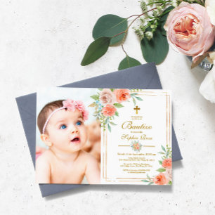 Invitación de Bautizo con Rosas de Jardín