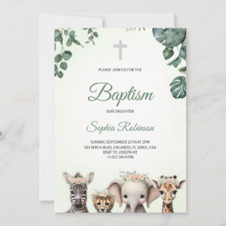 Invitación de bautizo con temática de jungla en ac