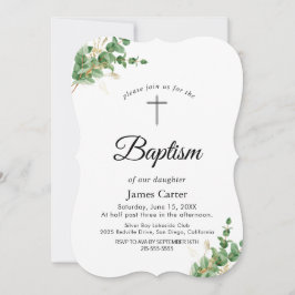 Invitación de Bautizo con Vegetación Lujuriosa y E