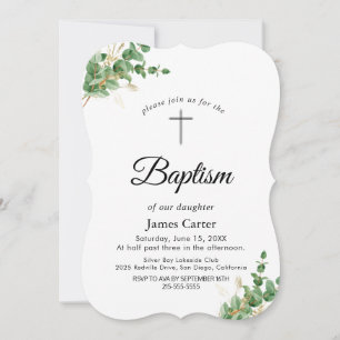 Invitación de Bautizo con Vegetación Lujuriosa y E