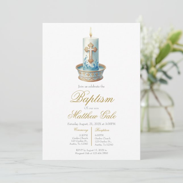 invitación de bautizo con vela (Anverso de pie)