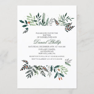 Invitación de Bautizo Corona de Acuarela de Invier