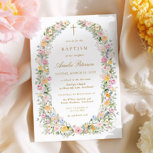 Invitación de Bautizo Corona Floral Acuarela