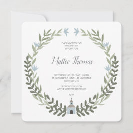 Invitación de Bautizo Corona Floral Azul