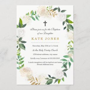 Invitación de Bautizo Corona Floral Dorada