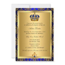 Invitación de Bautizo Corona Real Azul Regio