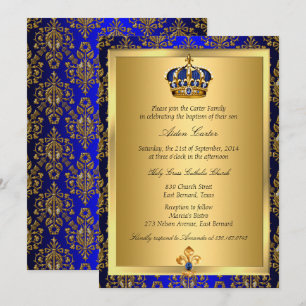 Invitación de Bautizo Corona Real Azul Regio