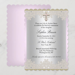 Invitación de Bautizo/Cristiana Pretty Lace & Cros