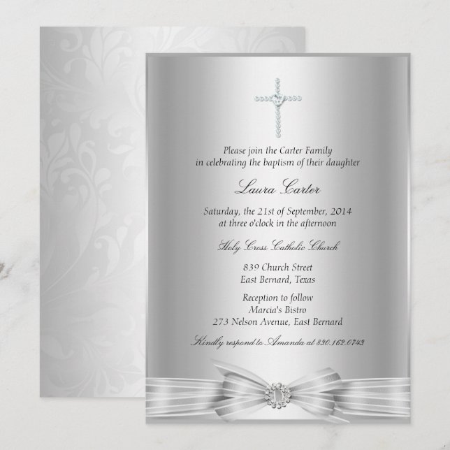 Invitación de bautizo/cristiandad con cruz de arco (Anverso / Reverso)