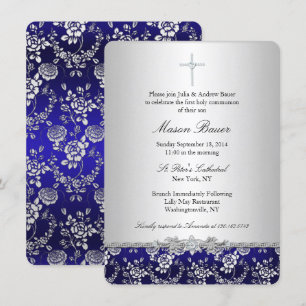 Invitación de Bautizo/Cristiandad Rosa Azul y Cruz
