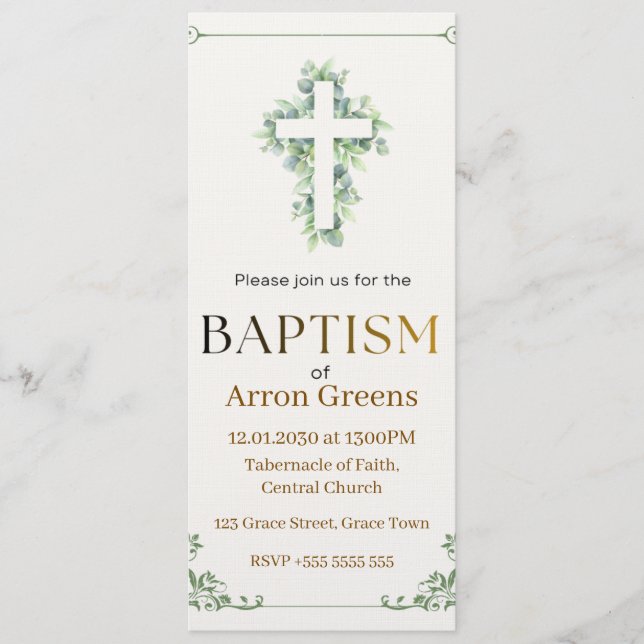 Invitación de Bautizo | Cristiano Simple y Elegant (Anverso)