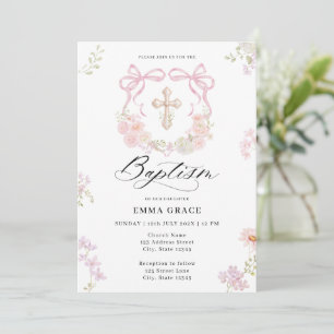Invitación de Bautizo Cruz con Lazo de Corona Eleg