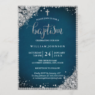 Invitación de Bautizo Cruz de Encaje de Diamante T
