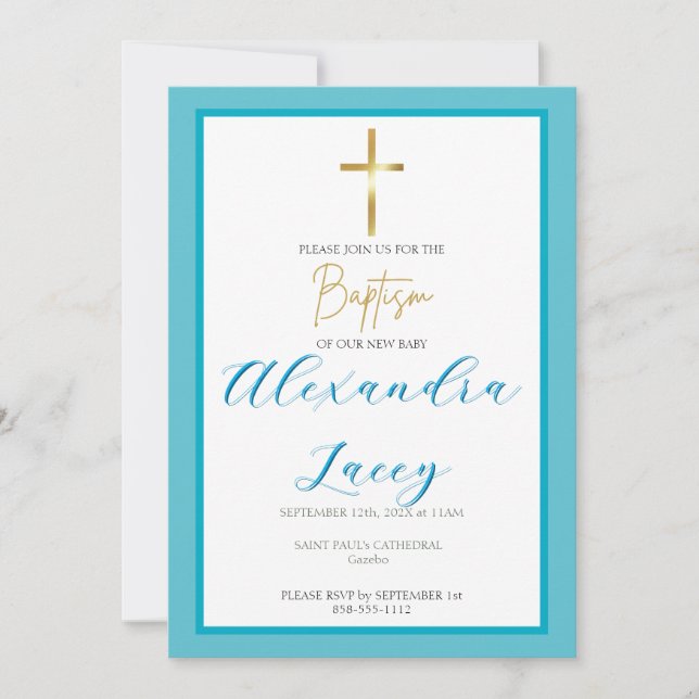 Invitación de Bautizo Cruz Dorada Moderna (Anverso)