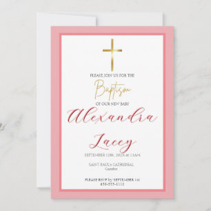 Invitación de Bautizo Cruz Dorada Moderna